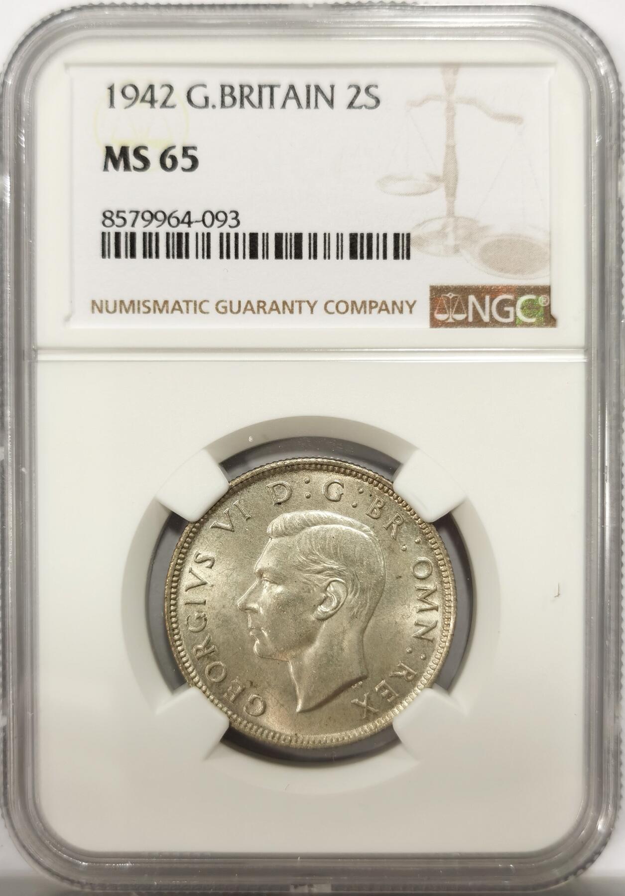 博洋堂世界钱币拍卖第142期（全场包邮） NGC MS65 英国1942年乔治六世弗洛林银币，NGC冠军分，流通版上65的难度非常高，十几枚中唯一一枚65，集乔六流通版的拥有此一枚便无需换藏