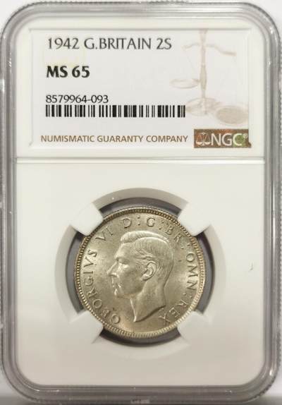 博洋堂世界钱币拍卖第142期（全场包邮） - NGC MS65 英国1942年乔治六世弗洛林银币，NGC冠军分，流通版上65的难度非常高，十几枚中唯一一枚65，集乔六流通版的拥有此一枚便无需换藏