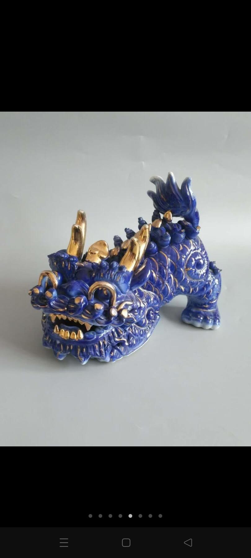 民国鎏金瓷麒麟，完整无损，镇宅辟邪，聚财，兴家，旺后，麒麟送子，吉祥神兽。