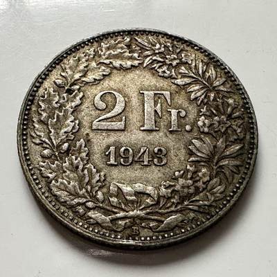 🌹外币初藏🌹🐯2025年第113场  每周二四六晚8️⃣点 接代拍 瑞士1943年2法郎银币