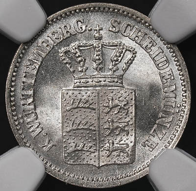 修遠堂世界钱币第八十八期 - NGC MS67 1873年巴登1克鲁泽银币 冠军分