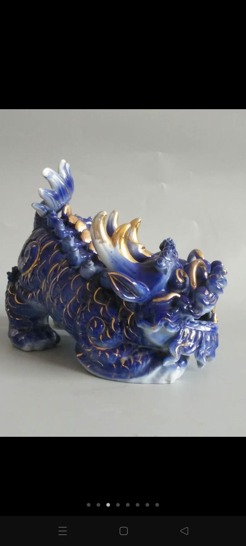 民国鎏金瓷麒麟，完整无损，镇宅辟邪，聚财，兴家，旺后，麒麟送子，吉祥神兽。