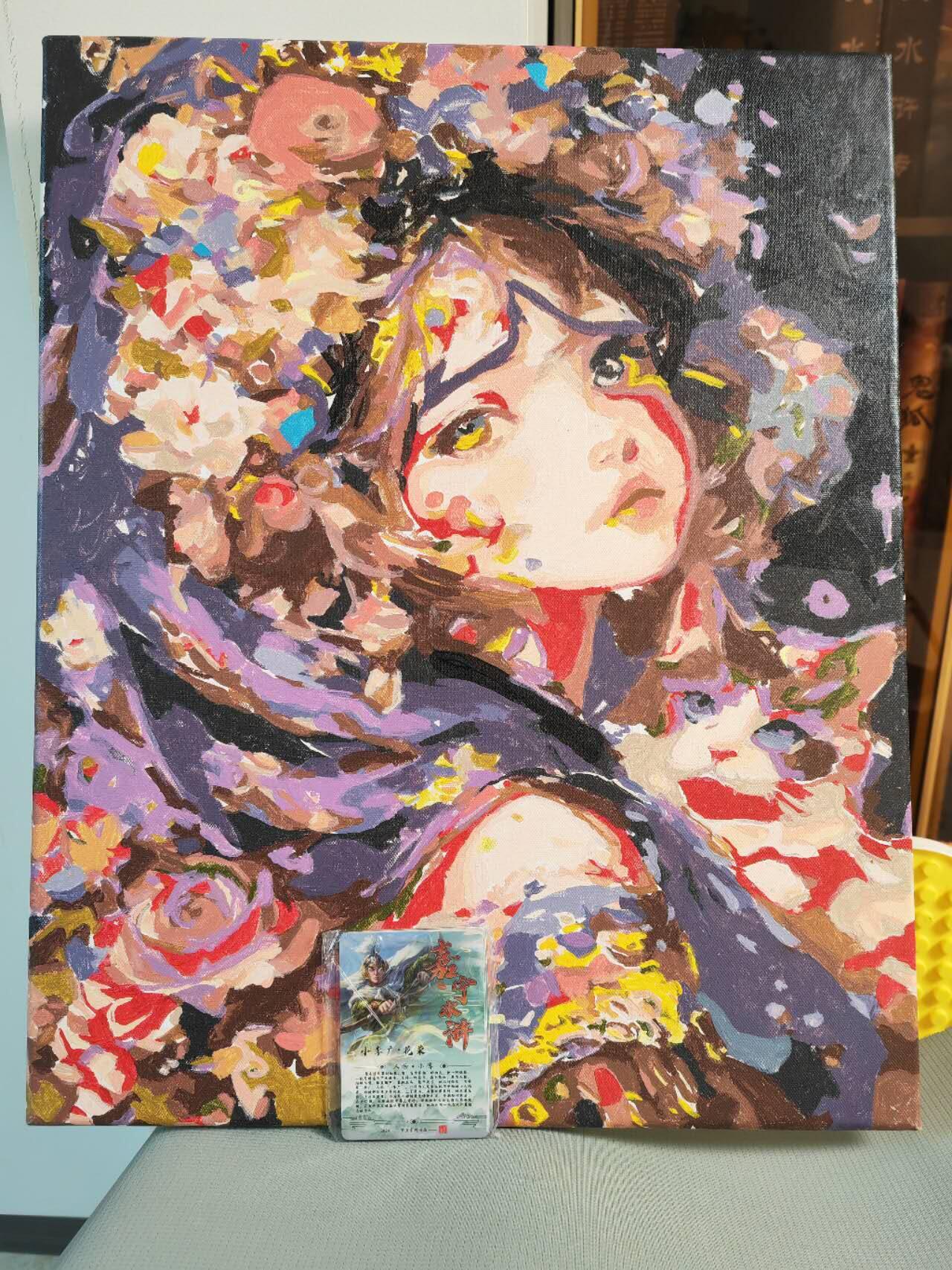 阳大大卡牌拍卖第75期（持续收拍品，周五晚上九点截拍，进群福利早知道） 【A3原画】油画原稿 女孩与猫咪 很大一副 幸福感拉满的作品 笔触厚实 挂在家里暖意融融