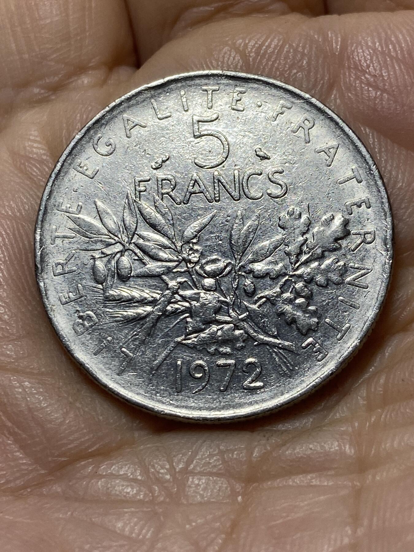 2025年第一百零七场(总第一百三十三场）外国好品散币(免佣金) 法国🇫🇷1972年5法郎(猫头鹰标)