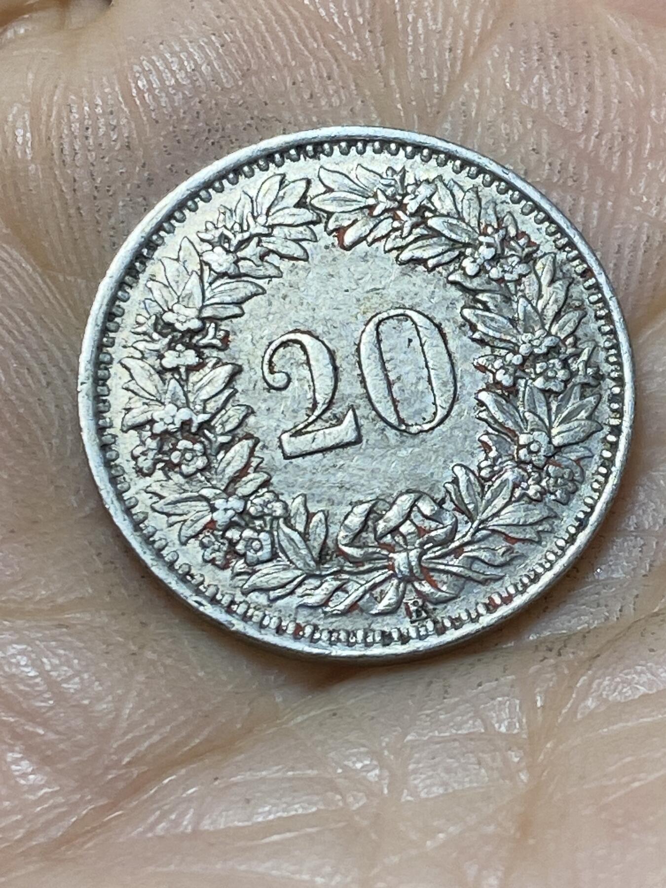 2025年第一百零七场(总第一百三十三场）外国好品散币(免佣金) 少见早期年份–瑞士🇨🇭1944年20分(二战时期，B标伯尔尼造)