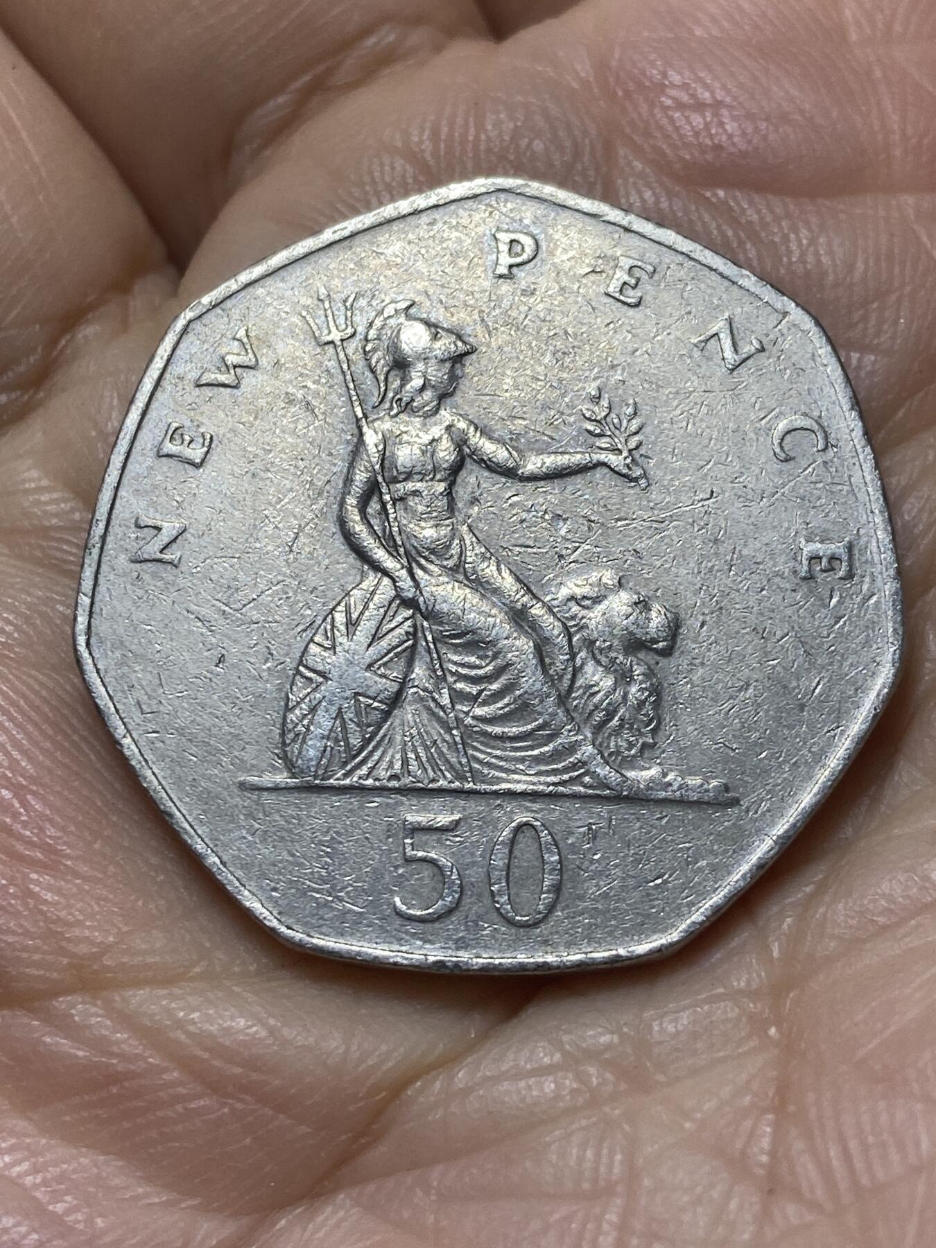 2025年第一百零七场(总第一百三十三场）外国好品散币(免佣金) 英国🇬🇧1976年50新便士(伊丽莎白二世中年花冠，十进制第一版)