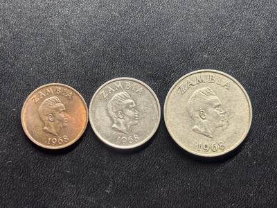 邮泉阁限时拍卖第二十九场 各国硬币专场（硬币在国外。） - 赞比亚1968年3枚