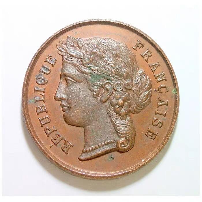 法国1850年前后 谷物女神高浮雕精制铜章 36MM