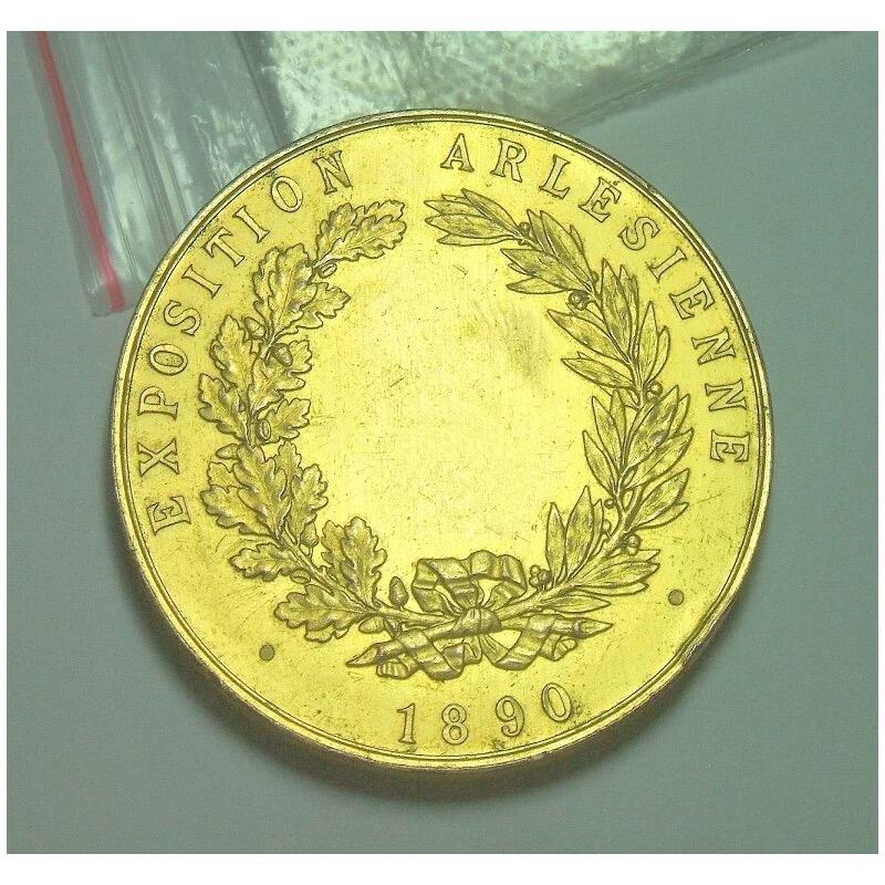 法国1890年阿尔勒市徽 狮子+城堡高浮雕精制大镀金章 50MM