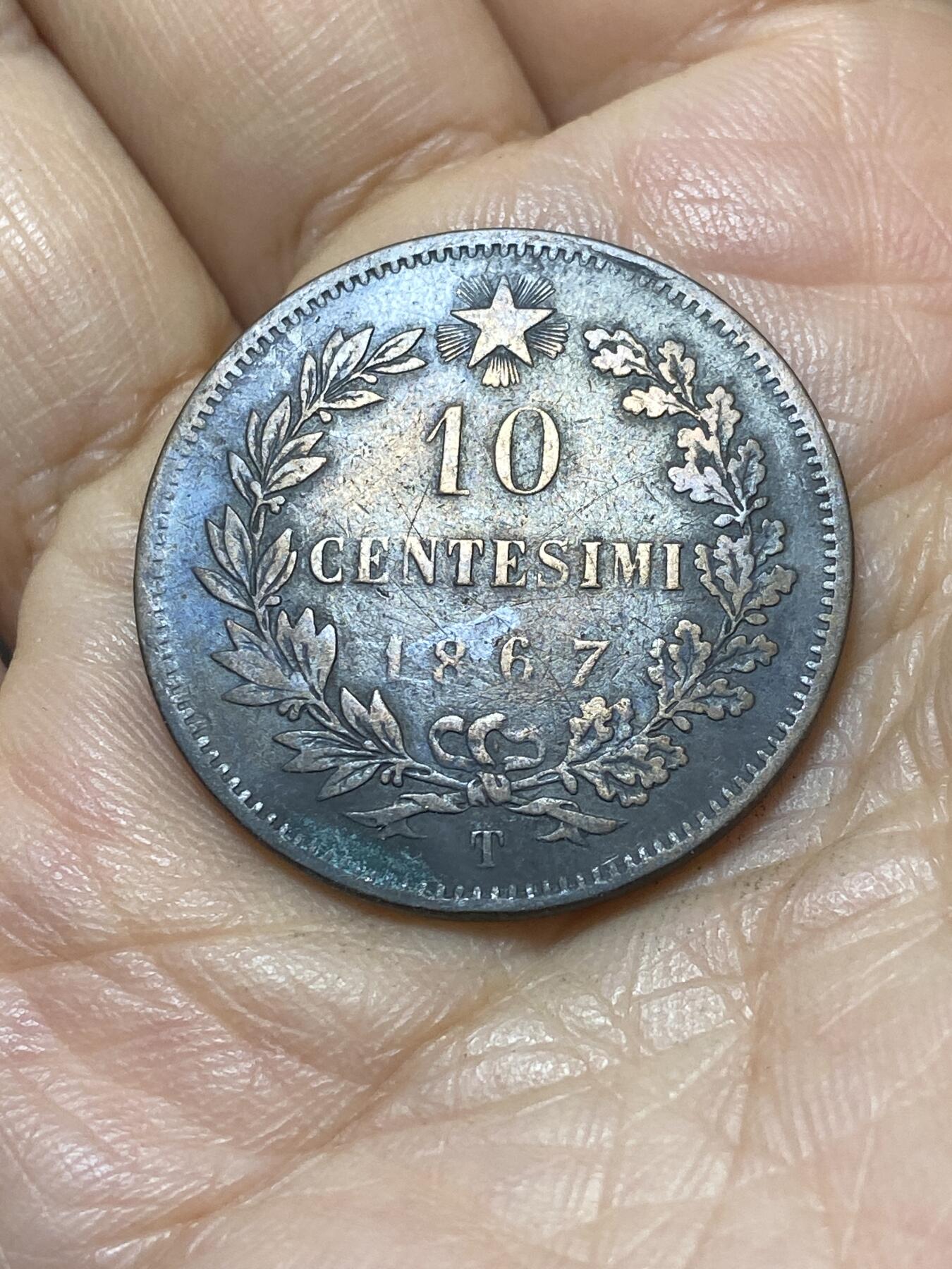 2025年第一百零七场(总第一百三十三场）外国好品散币(免佣金) 意大利王国1867年10分(维托里奥·埃马努埃莱二世时期，T标都灵造，关门年仅发行2年)