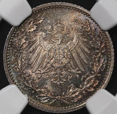 修遠堂世界钱币第八十八期 - NGC MS67 1917年德国1/2马克银币 A厂铭 五彩