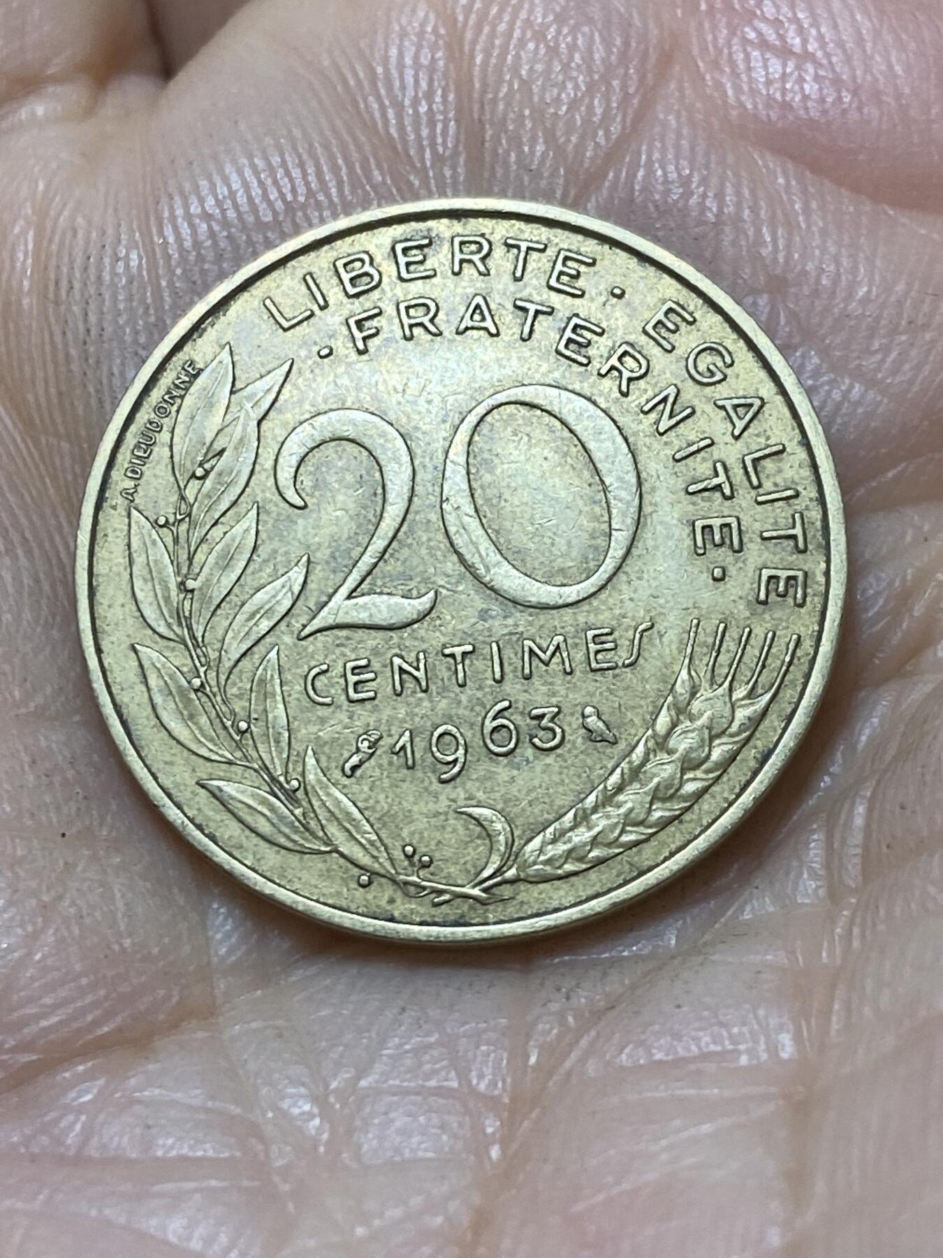 2025年第一百零七场(总第一百三十三场）外国好品散币(免佣金) 法国🇫🇷1963年20生丁(猫头鹰标，早期年份)