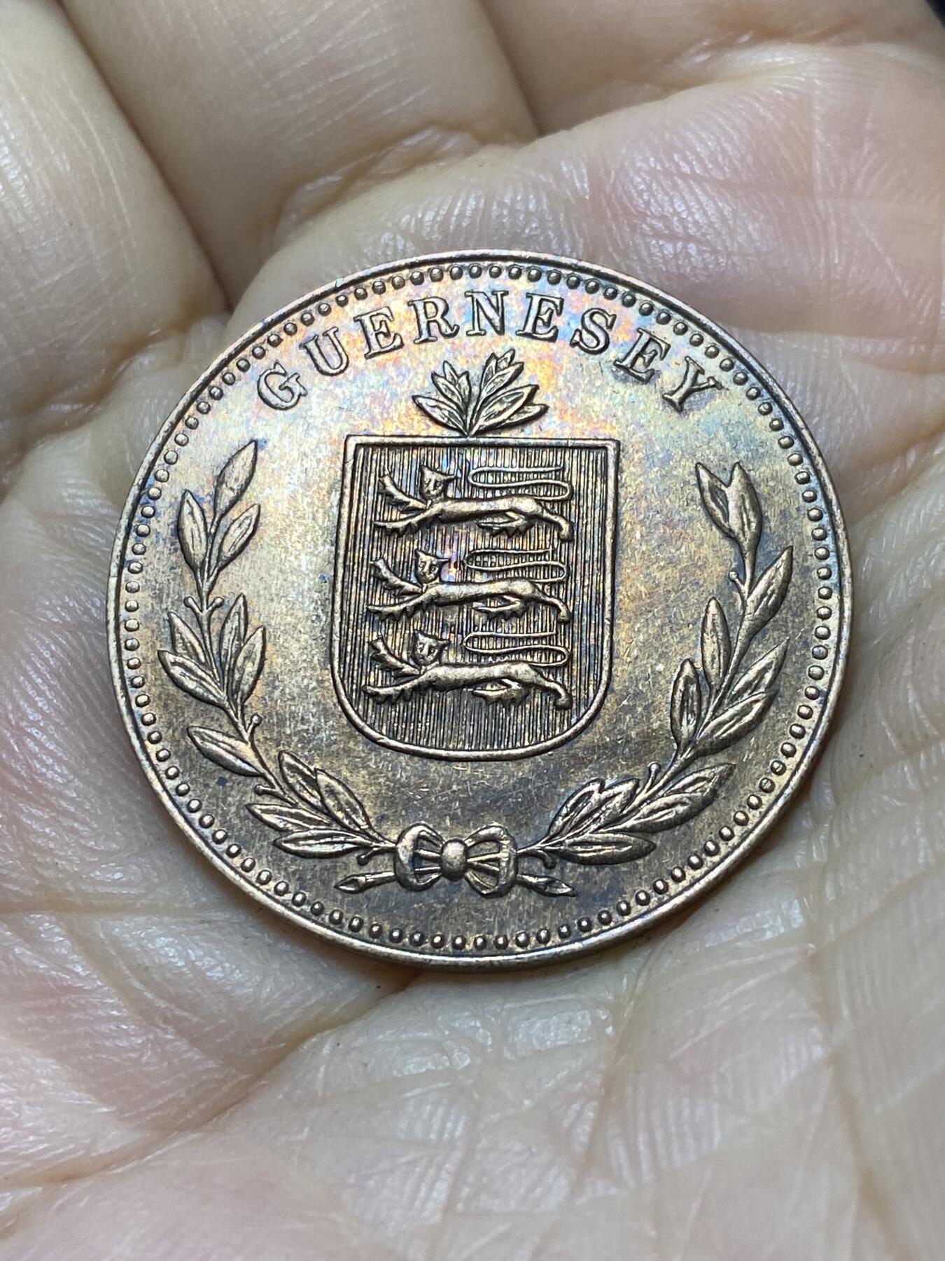 2025年第一百零七场(总第一百三十三场）外国好品散币(免佣金) 带光好品–英属根西岛1947年8道布(乔治六世时期，H标喜敦厂造)