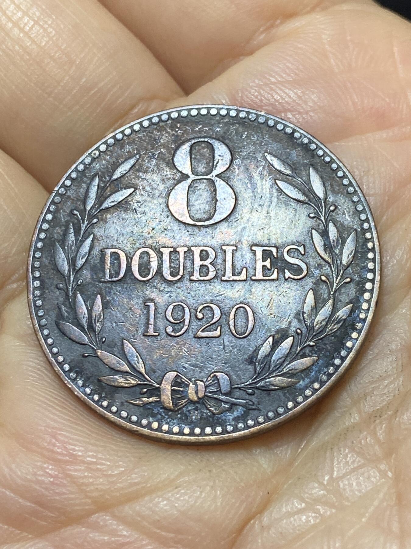 2025年第一百零七场(总第一百三十三场）外国好品散币(免佣金) 英属根西岛1920年8道布(最后一版8道布乔治五世时期，H标喜敦厂造)