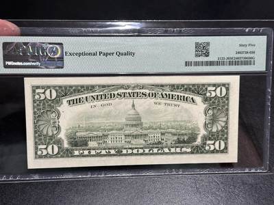 《外钞收藏家》第五百七十四期（精选场）（本平台长期征集拍品、欢迎藏友们联系合作） 1985年美国小头版50美元 PMG65