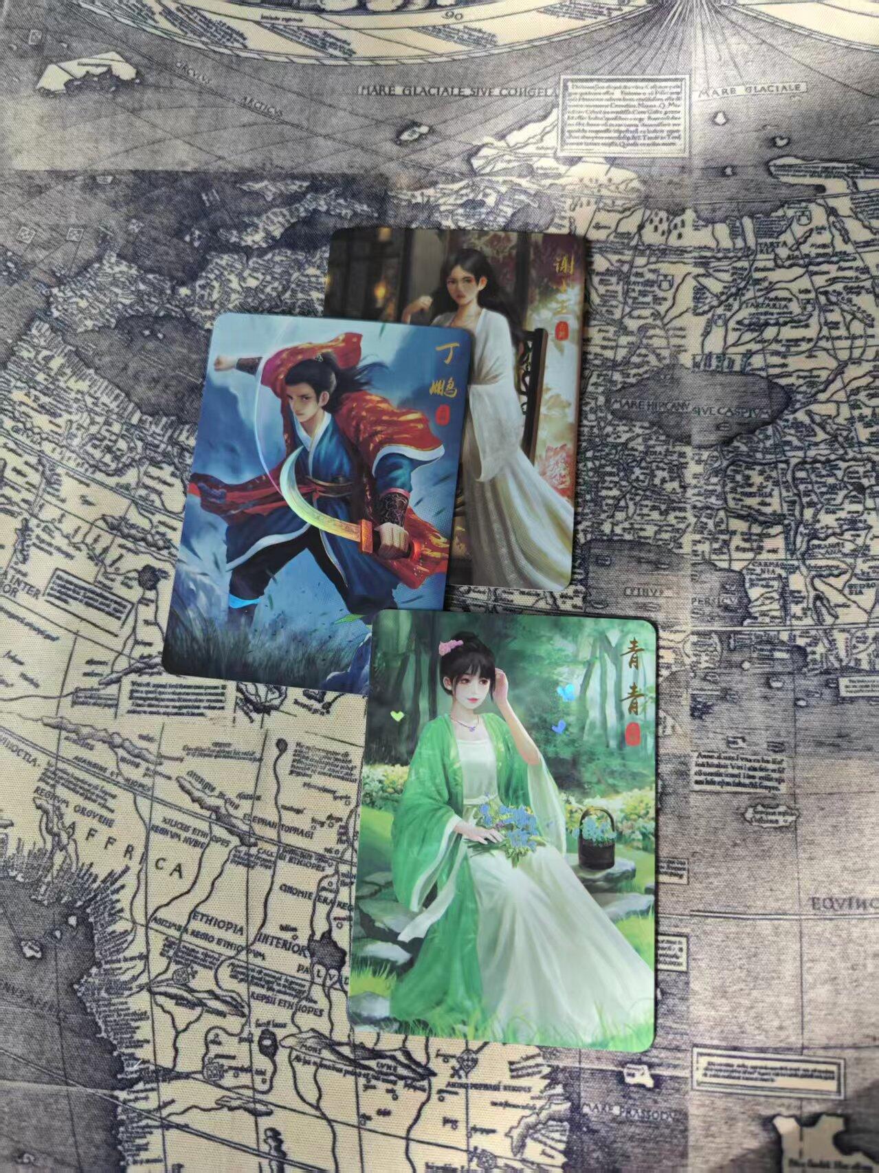 光影卡牌第24期，各家亲签，各家套卡，持续收拍品 圆月弯刀谢小玉丁鹏青青精扣金彩卡一套3张