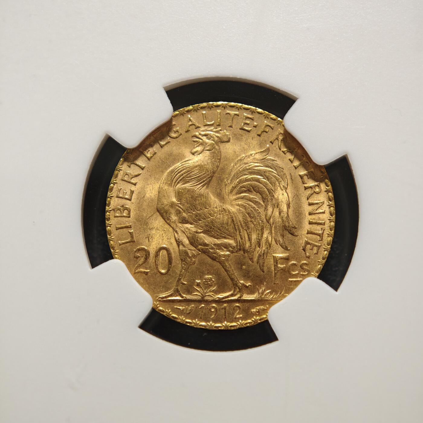 【德藏】世界币章拍卖第149期（拍品征集中~欢迎藏友联系） 1912年 法国20法郎金币 NGC MS64 原光十足