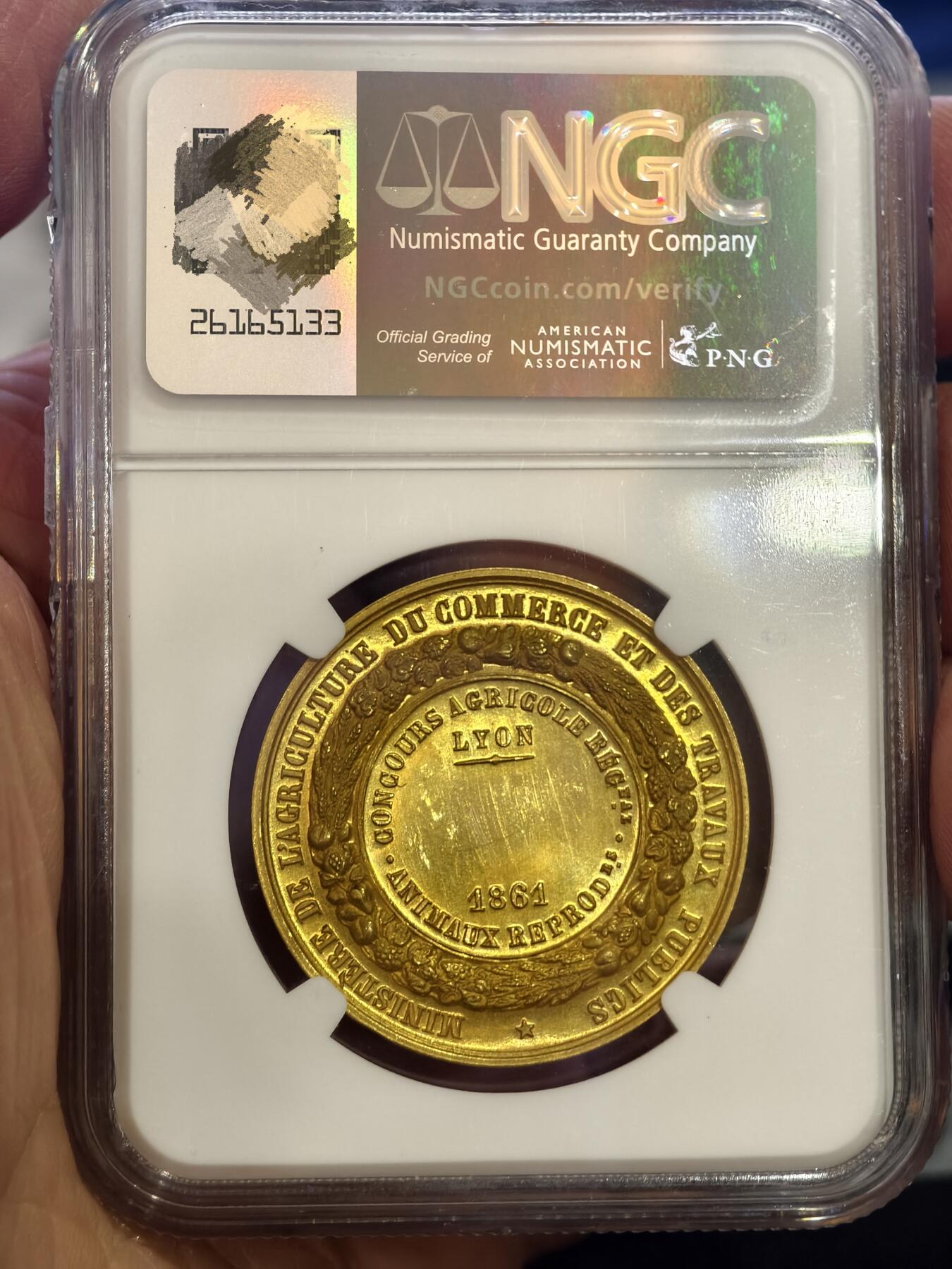 NGC-MS62PL法国1861年拿破仑三世里昂农业金章