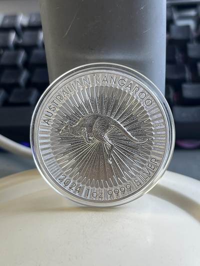 第177期拍卖【长期征集拍品】 - 澳大利亚2024年澳洲袋鼠1盎司磨砂纪念银币，9999银，有白斑