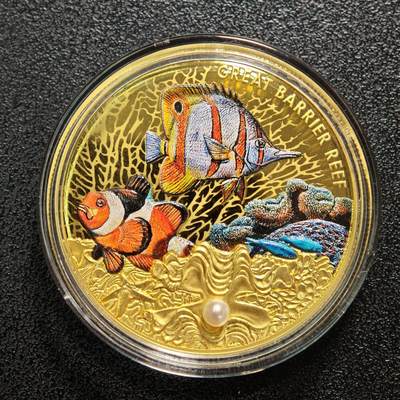 【德藏】世界币章拍卖第149期（拍品征集中~欢迎藏友联系） - 2020年 纽埃大堡礁100元镶嵌彩色精制纪念银币(1盎司) 99.99%金 原盒 带证书 品相一流