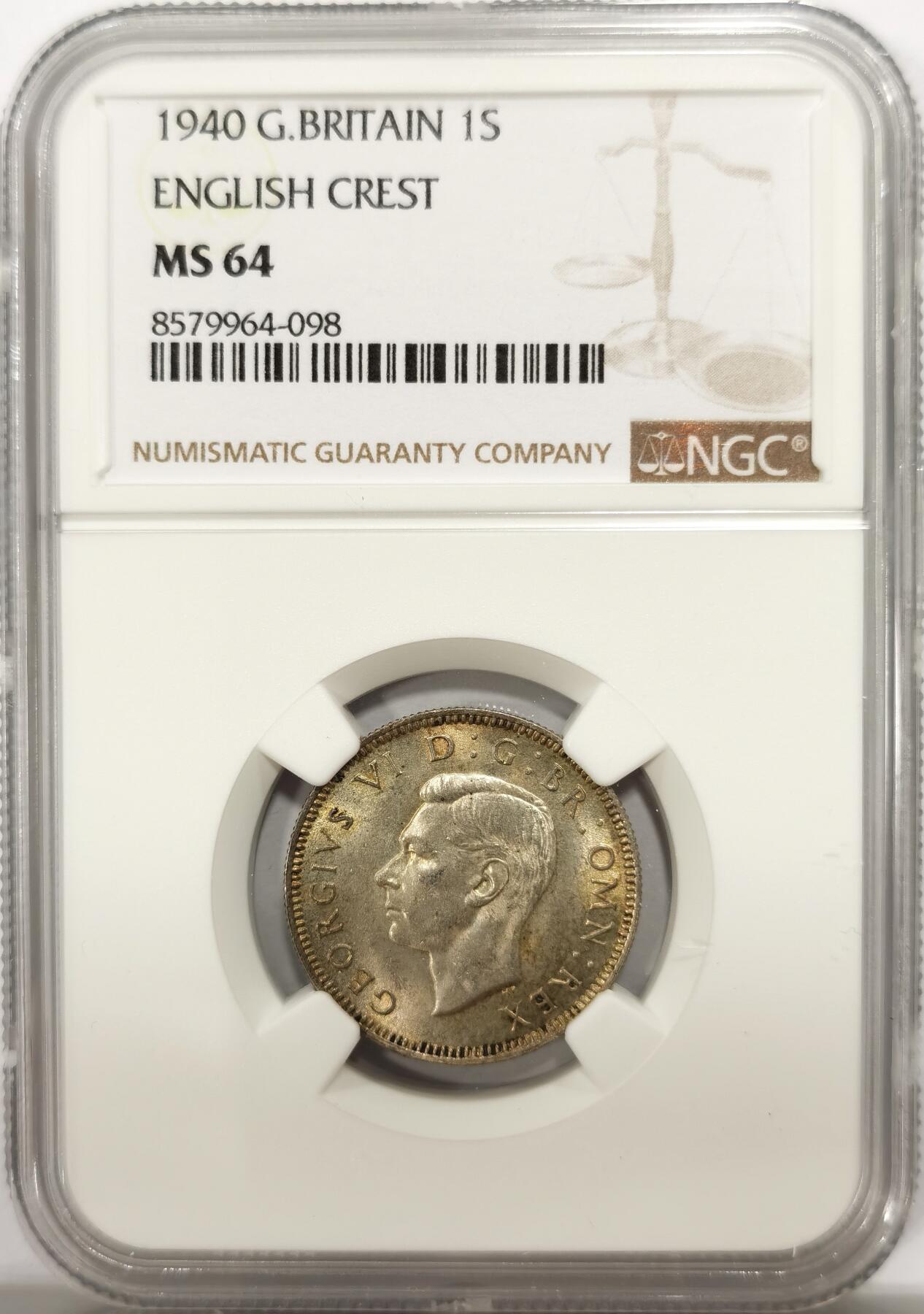 博洋堂世界钱币拍卖第142期（全场包邮） NGC MS64 英国1940年乔六先令银币，BU原光状态，64分已经比较难得了，适合凑个品种