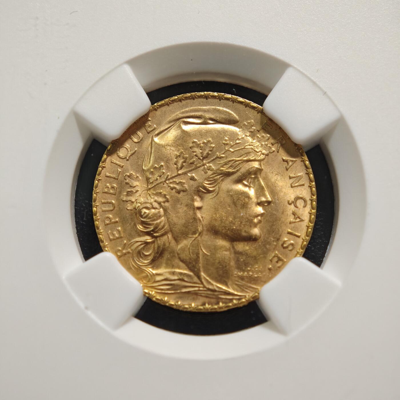 【德藏】世界币章拍卖第149期（拍品征集中~欢迎藏友联系） 1912年 法国20法郎金币 NGC MS64 原光十足