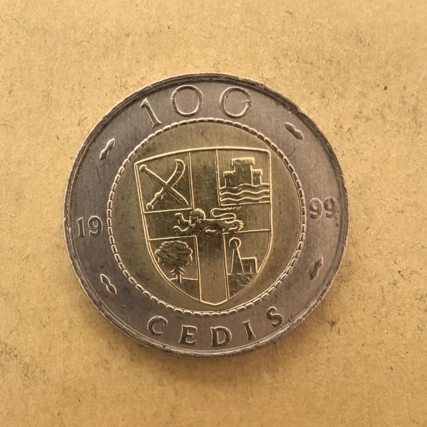 泡泡币外币第一场可代拍15038385335微信 原光1999年加纳100赛地。