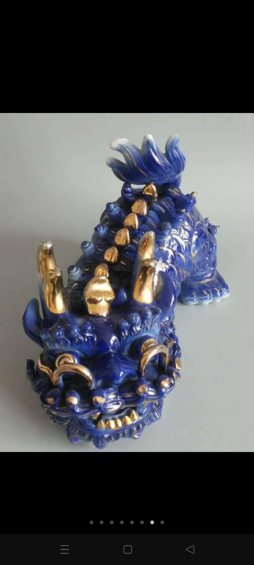 民国鎏金瓷麒麟，完整无损，镇宅辟邪，聚财，兴家，旺后，麒麟送子，吉祥神兽。
