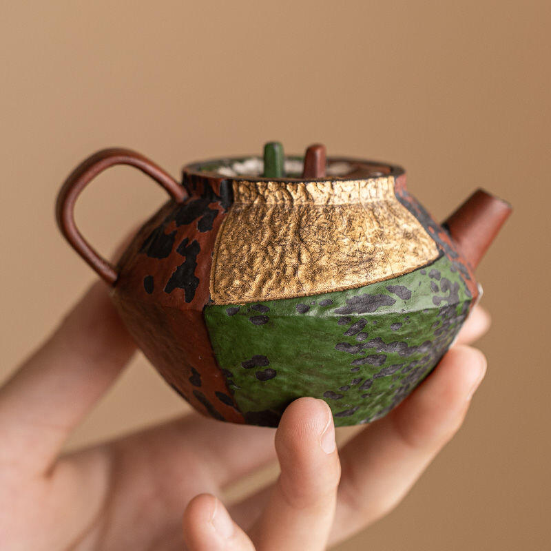 杂相专场（5） 手工描金粗陶老岩泥百家茶壶
