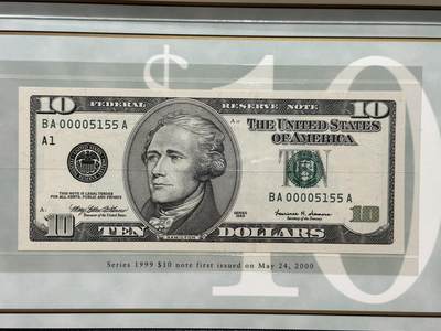 《外钞收藏家》第五百七十四期（精选场）（本平台长期征集拍品、欢迎藏友们联系合作） 1999年美国大头版10美元 数三 千位号 首发版 全新UNC