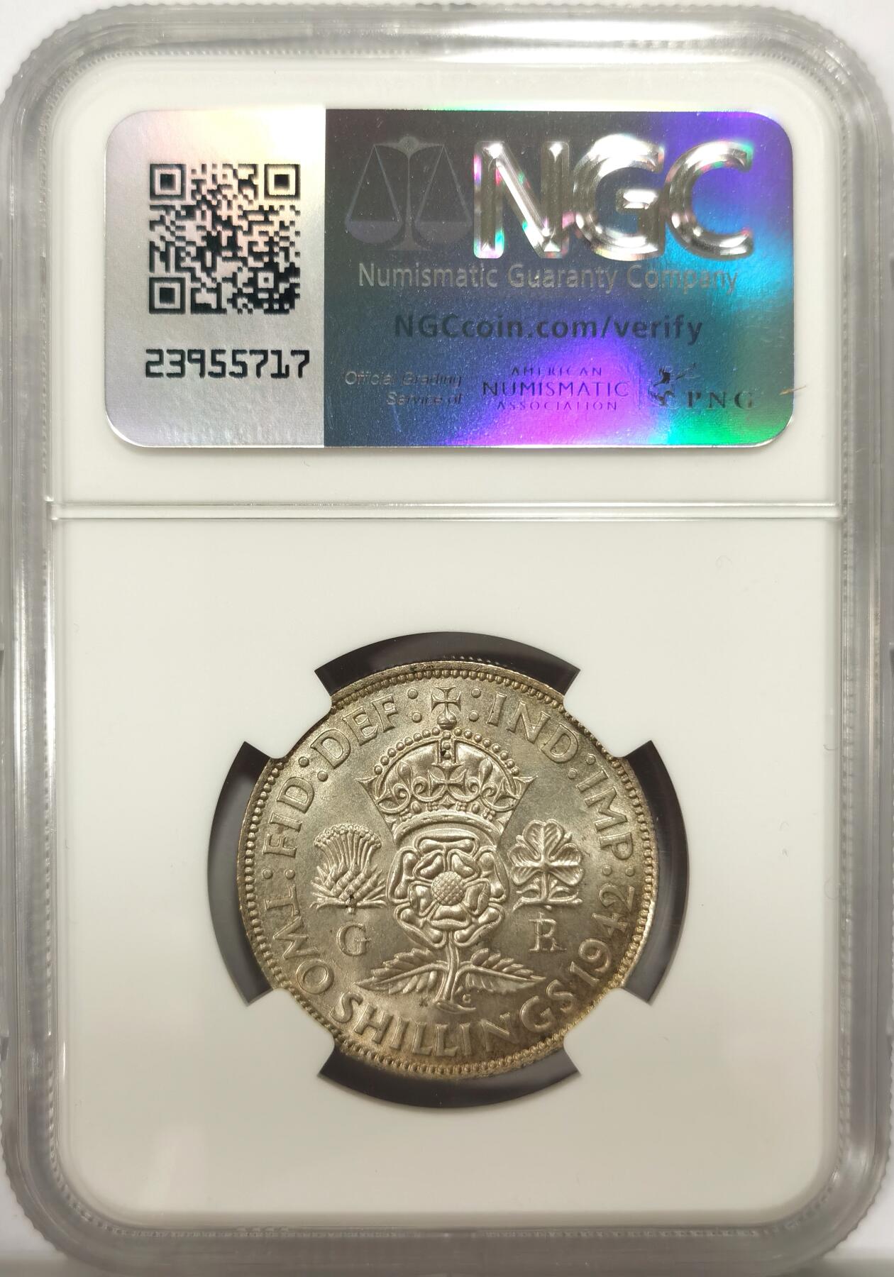博洋堂世界钱币拍卖第142期（全场包邮） NGC MS65 英国1942年乔治六世弗洛林银币，NGC冠军分，流通版上65的难度非常高，十几枚中唯一一枚65，集乔六流通版的拥有此一枚便无需换藏
