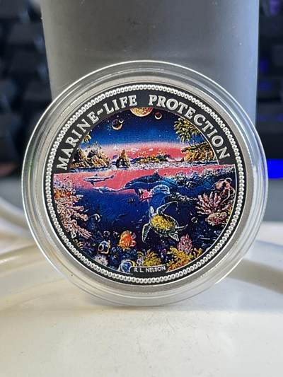 第177期拍卖【长期征集拍品】 - 帕劳1993年海底珊瑚礁世界5元精制全新银币带盒无证书，900银，25克