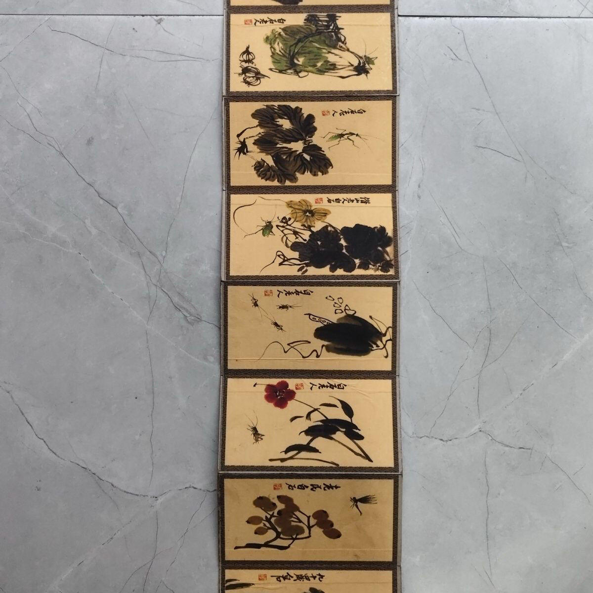 名家画册 精品册页齐白石草蟲畫册  材质硬宣纸 尺寸19.5mm*10mm画心80mm*19mm