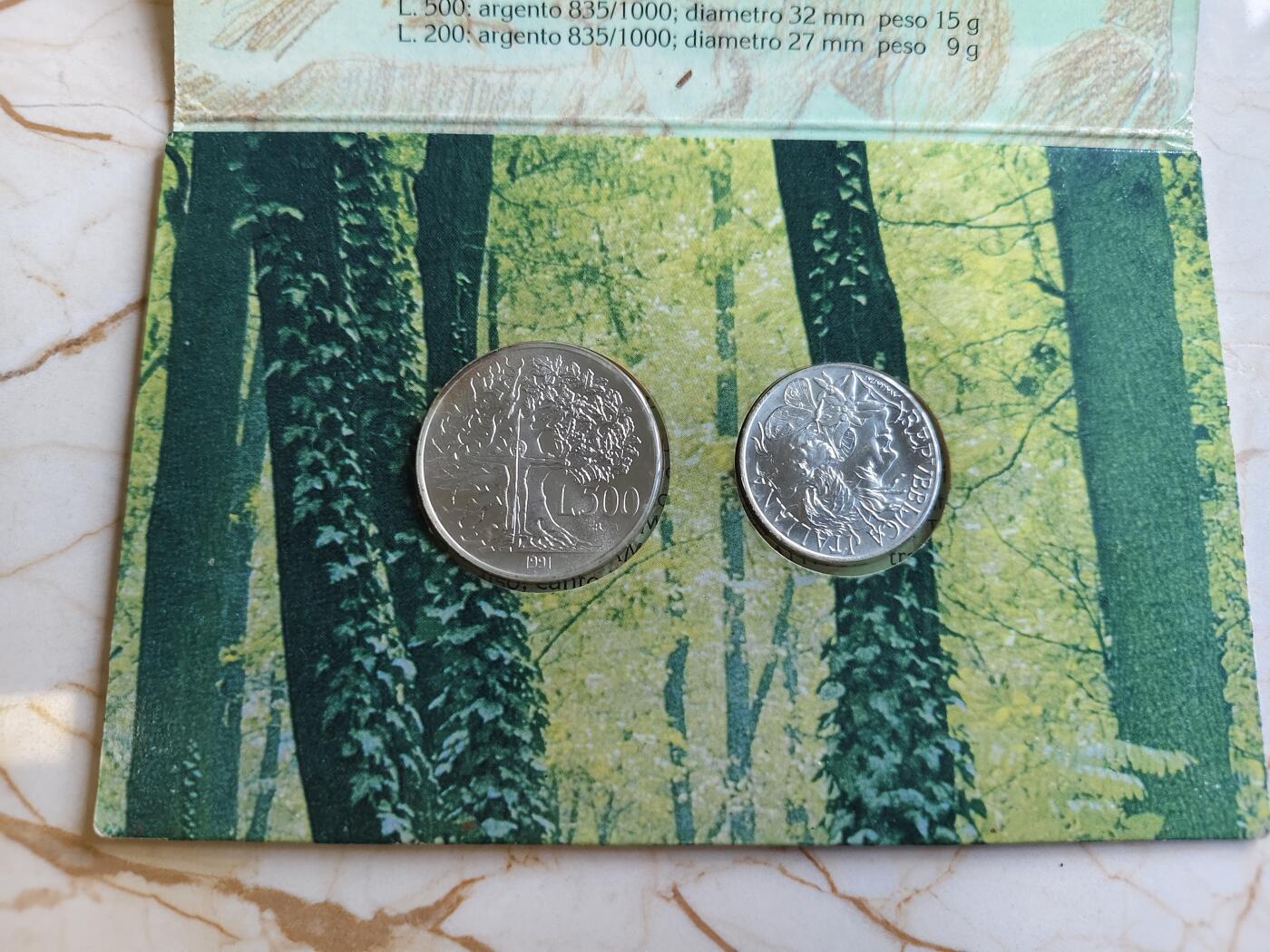 第177期拍卖【长期征集拍品】  意大利1991年动植物系列女神磨砂纪念银币2枚全套，835银，发行50000套