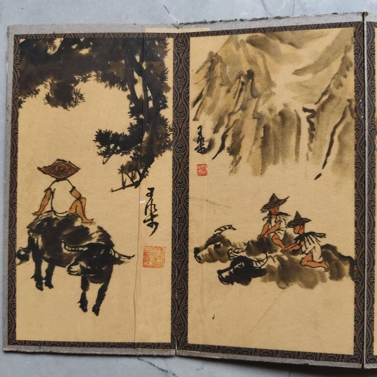 名家画册 仿古册页 李可染牧牛畫册 材质硬宣纸 尺寸19.5mm*10mm画心80mm*19mm