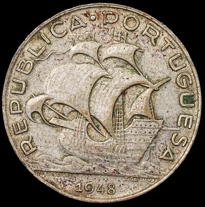 修遠堂世界钱币第八十八期 - 1948年葡萄牙5埃斯库多银币 6.70g，含银65%