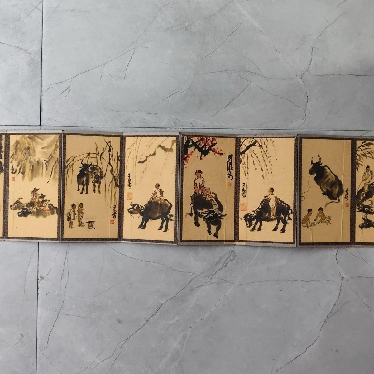 名家画册 仿古册页 李可染牧牛畫册 材质硬宣纸 尺寸19.5mm*10mm画心80mm*19mm