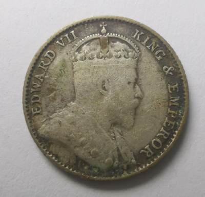 巨藏钱币第四期10月13号20点开拍 英属海峡1910年5分银币1.4克-爱德华七世