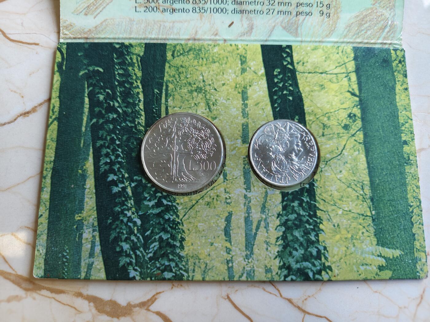 第177期拍卖【长期征集拍品】  意大利1991年动植物系列女神磨砂纪念银币2枚全套，835银，发行50000套