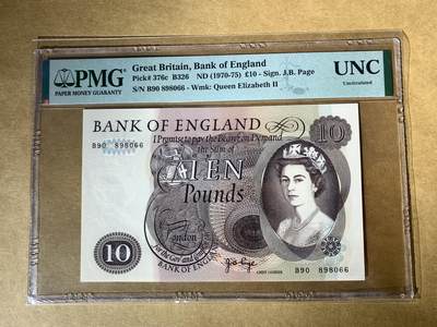 【礼羽收藏】🌏世界钱币拍卖第116期 - 【B90 898066】全新UNC 1961年英国C序列10镑纸币 女王钞 无3457尾066 圆圆倒置号 非常少见