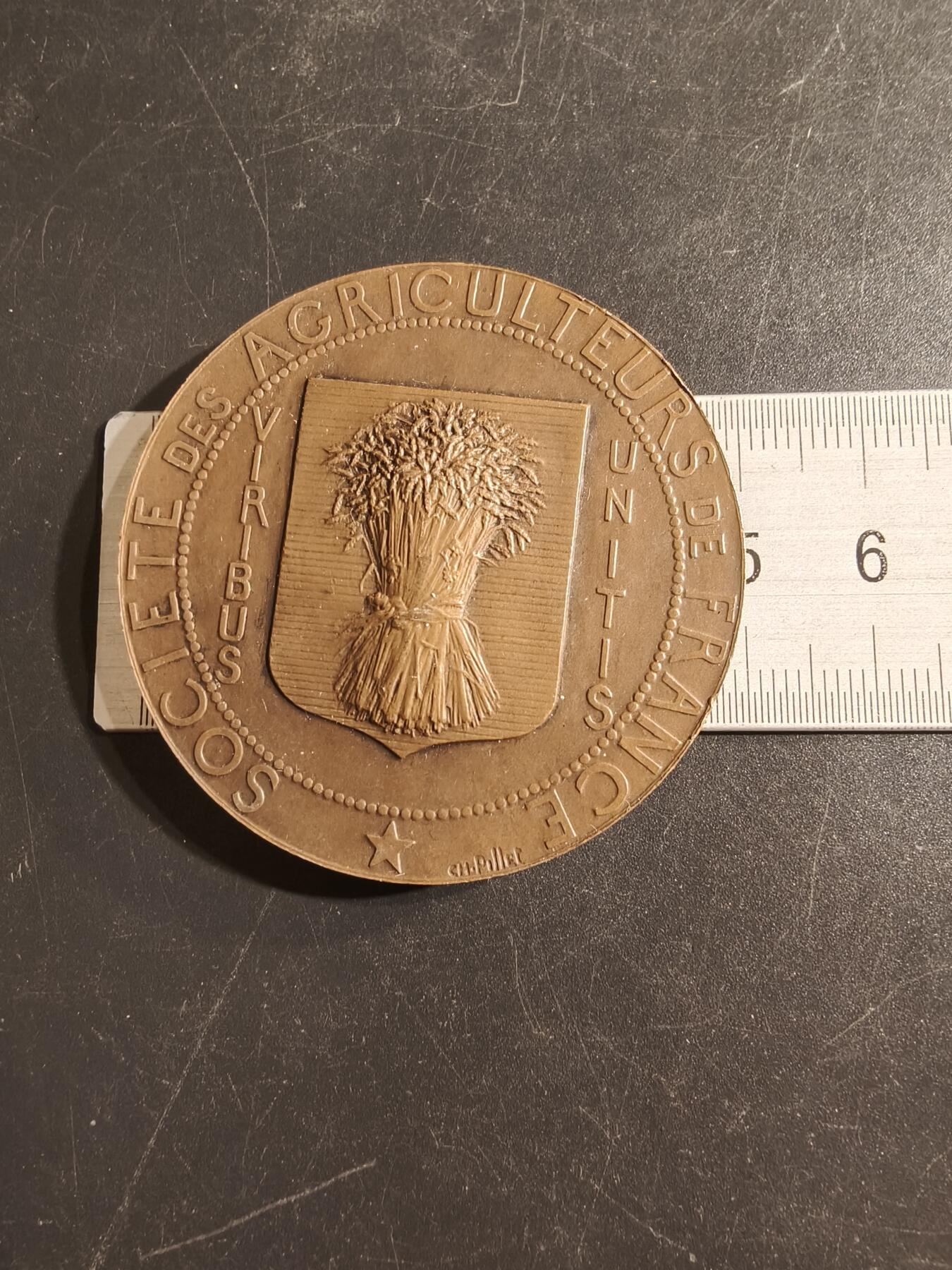 老王徽章第155期 法国农业协会大铜章     名家皮列作品    直径50mm.   重量63.8g