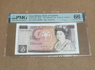 【礼羽收藏】🌏世界钱币拍卖第106期 - 英国D序列 1984-86年10镑 PMG66EPQ 青年女王和南丁格尔