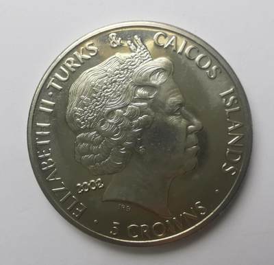 巨藏钱币第四期10月13号20点开拍 特克斯和凯科斯群岛2002年5克朗精制镍币