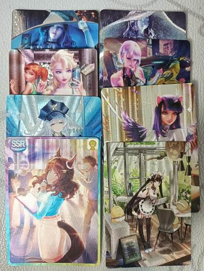 花开卡拍第42期（10月12号周日截拍，品控勿拍!!!拍品不寄存，运费5元，自制卡难免瑕疵，可能存在轻微撞角爆边等出厂瑕疵，品控介意勿拍！） - 五月卡牌 ACG动漫少女 8张 粗闪