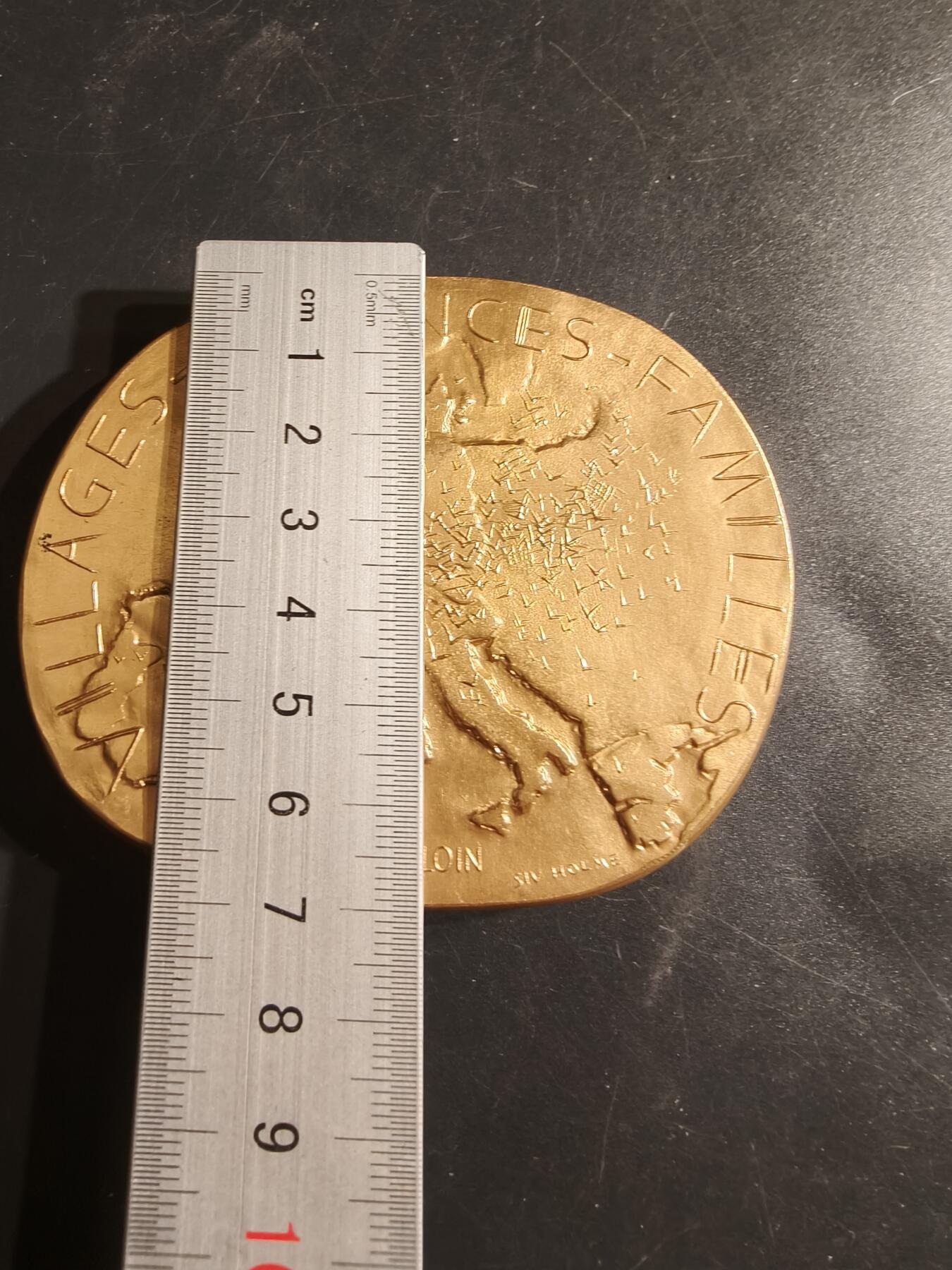 老王徽章第155期 法国镀金大铜章    带有欧洲地图元素    尺寸90×70mm.   重量403.9g