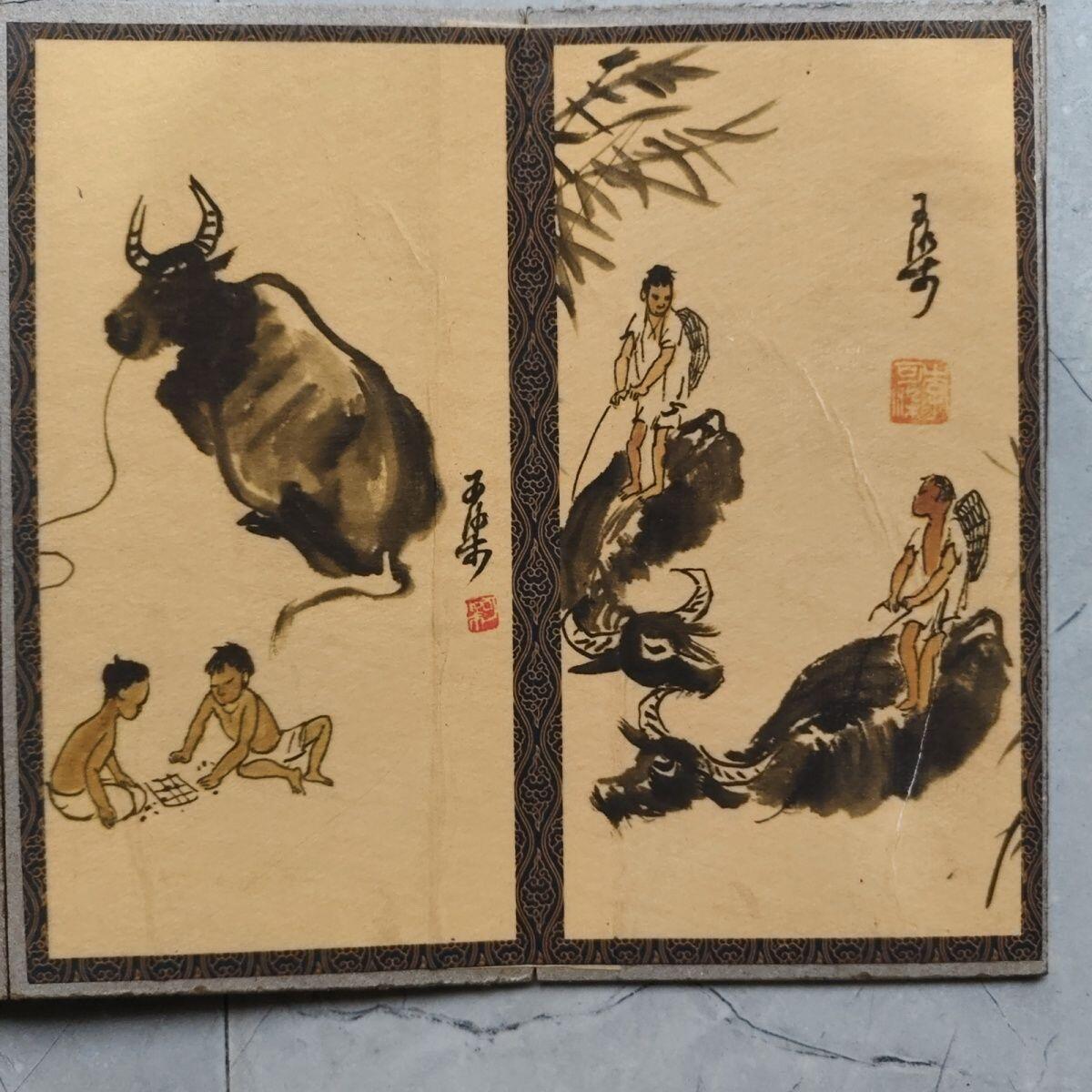 名家画册 仿古册页 李可染牧牛畫册 材质硬宣纸 尺寸19.5mm*10mm画心80mm*19mm