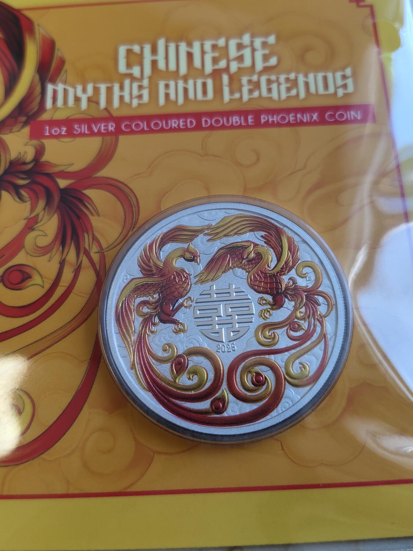 第177期拍卖【长期征集拍品】 卡装澳大利亚2025年凤凰喜字彩色纪念银币，9999银，发行5000枚