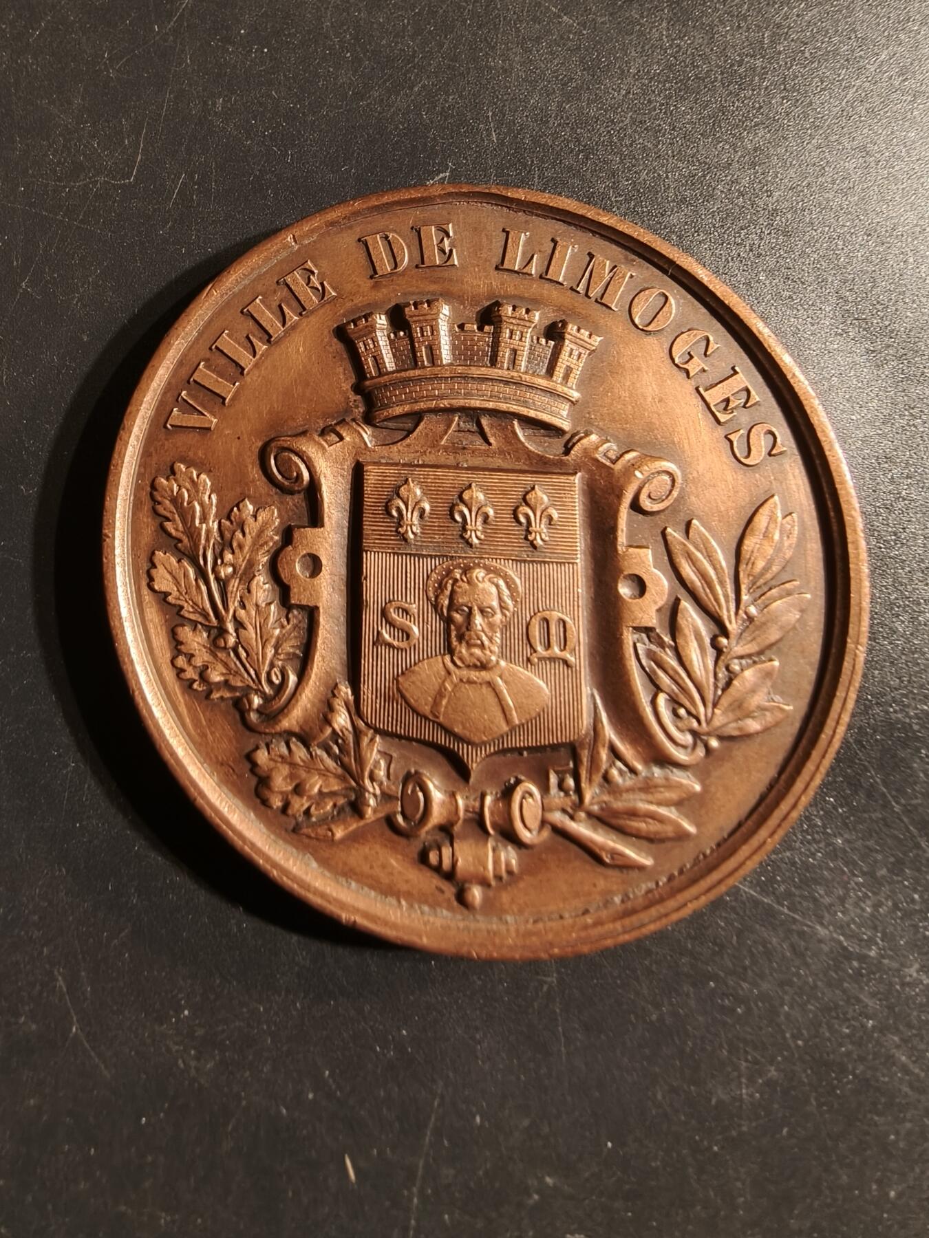 老王徽章第155期 法国1886年奥尔良工业展览会大铜章     直径50mm.   重量60.5g