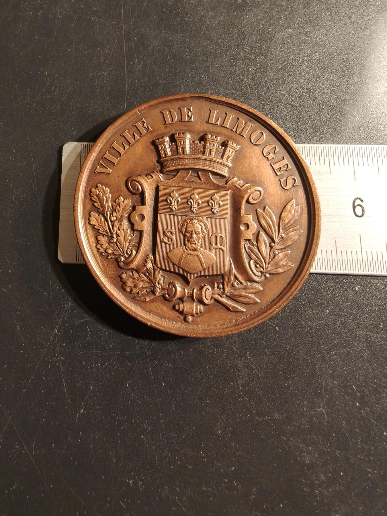 老王徽章第155期 法国1886年奥尔良工业展览会大铜章     直径50mm.   重量60.5g