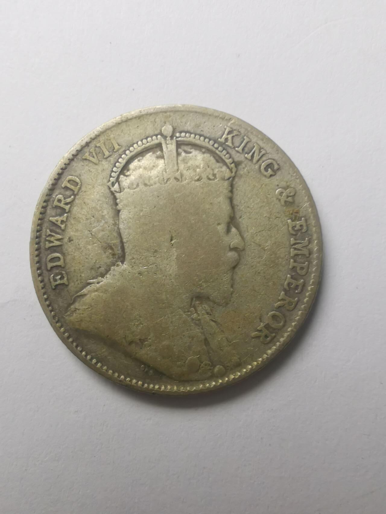 巨藏钱币第四期10月13号20点开拍 英属海峡1910年20分银币5.3克-爱德华七世